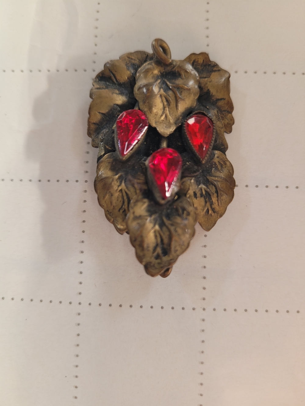 Vintage Leaf Brooch Fur Or Sweater Clip Red Glass Rhinestones